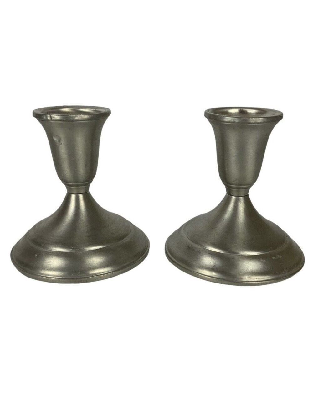 Towle Pewter Taper Candle Holders Pair Brushed Silvertone Traditional Vintage